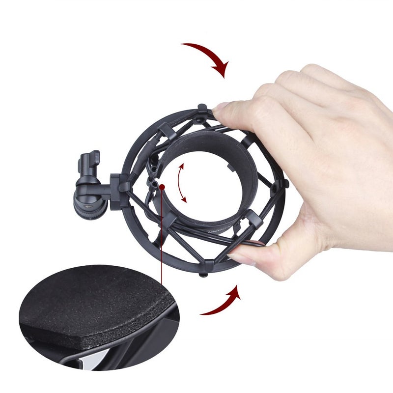 Koolertron Microphone Shock Mount,Mic Clip Holder,Universal 50MM Anti-Vibration Mic Holder for 48MM-54mm Diameter Studio Condenser Mic (Black) - Image 4